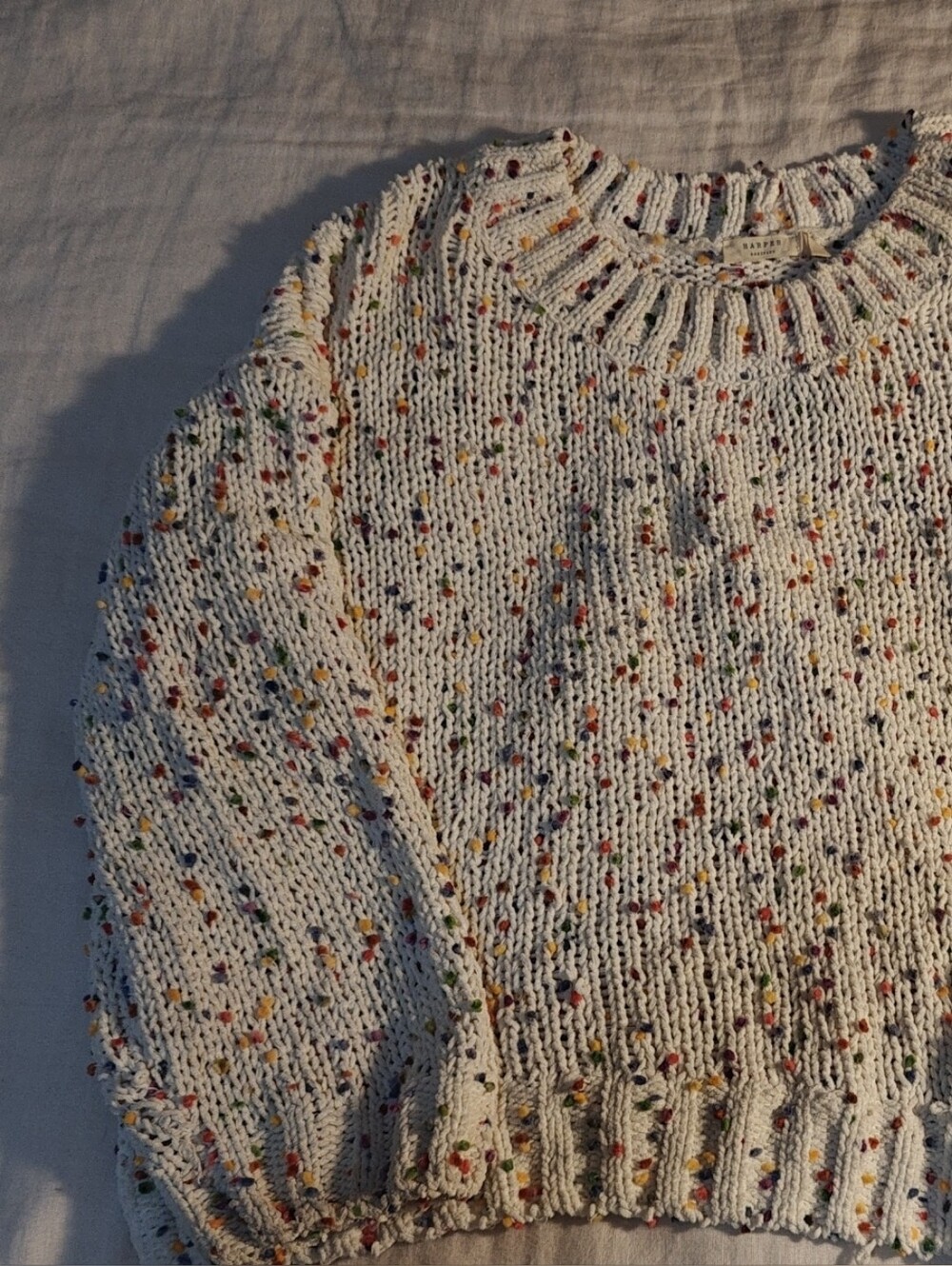 Francesca's Collections Cream Speckled Multicolor Knit Sweater Size M